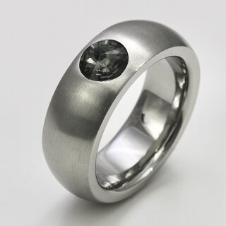 Ring aus mattiertem und poliertem Edelstahl mit hochwertig geschliffenem grauen Glasstein - 8 mm - Fingerring - Gre 58