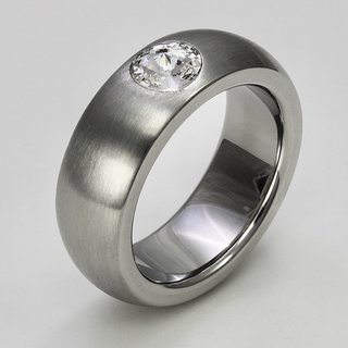 Ring aus mattiertem und poliertem Edelstahl mit hochwertig geschliffenem weien Glasstein - 8 mm - Fingerring - Gre 60
