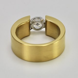 Eleganter Ring aus vergoldetem Edelstahl mit weiem hochwertig geschliffenem Glasstein - Spannringdesign - Gre 60