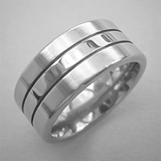 Schicker Ring mit abgesetzter Ringschiene aus mattiertem und poliertem Edelstahl - 10 mm - Gre 72