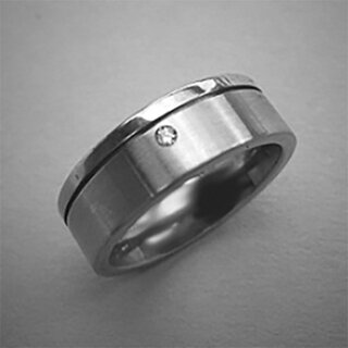 Ring aus mattiertem und poliertem Edelstahl mit Zirkonia und Nut - 6 mm - Fingerring - Gre 64