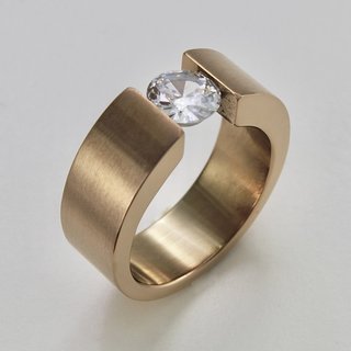 Eleganter Ring aus rosvergoldetem Edelstahl mit weiem hochwertig geschliffenem Glasstein - Spannringdesign - Fingerring - Gre 62