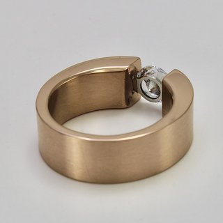 Eleganter Ring aus rosvergoldetem Edelstahl mit weiem hochwertig geschliffenem Glasstein - Spannringdesign - Fingerring - Gre 64