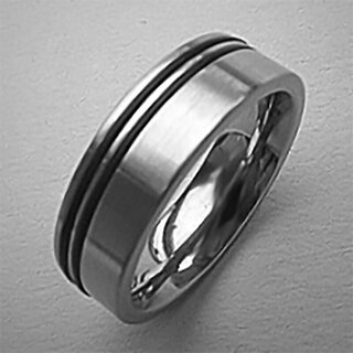 Ring aus edel mattiertem Edelstahl mit Inlays aus schwarzem Kautschuk - 7 mm - Fingerring - Gre 56