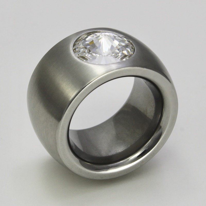 29,90 € Silber Ring & Stahl Fingerring, mattiert Edelstahl Glaskristall