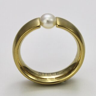 Ring aus vergoldetem Edelstahl mit weier Zuchtperle - Spannring - Gre 56