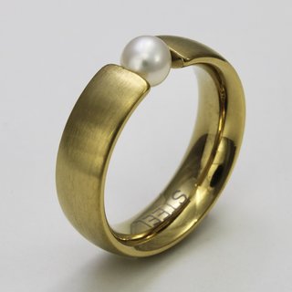 Ring aus vergoldetem Edelstahl mit weier Zuchtperle - Spannring - Gre 58