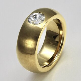 Ring aus vergoldetem Edelstahl mit hochwertig geschliffenem weien Glasstein - 8mm - Fingerring - Gre 50