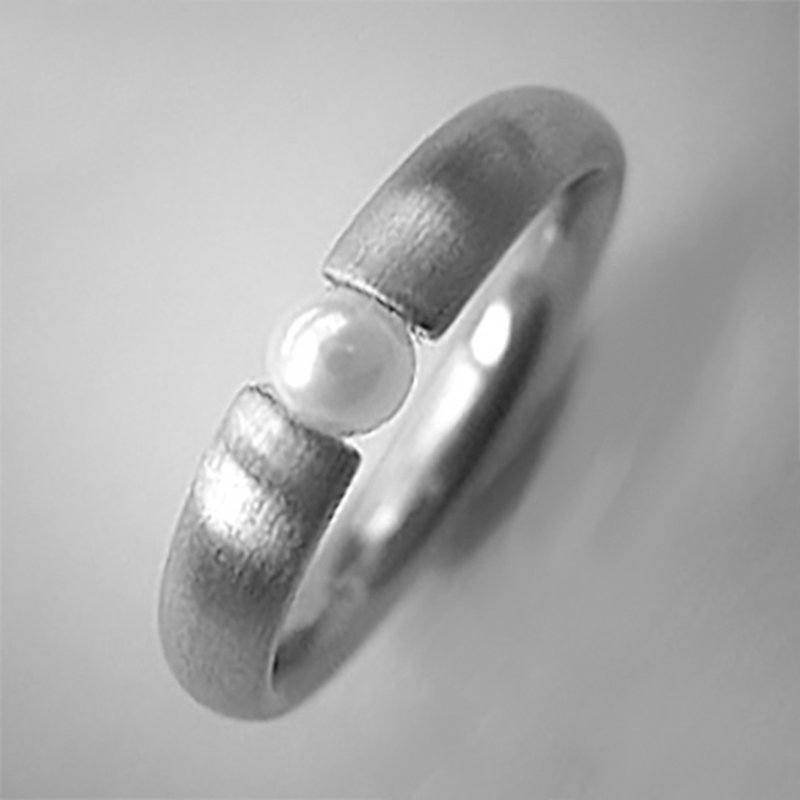 Stahl Fingerring, Edelstahlspannring € Zuchtparle mattiert Silber & 24,90