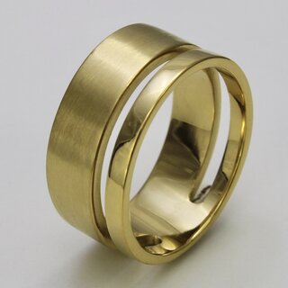 Aufflliger Ring aus vergoldetem Edelstahl mit geteilter Ringschiene - Doppelter Ring 56