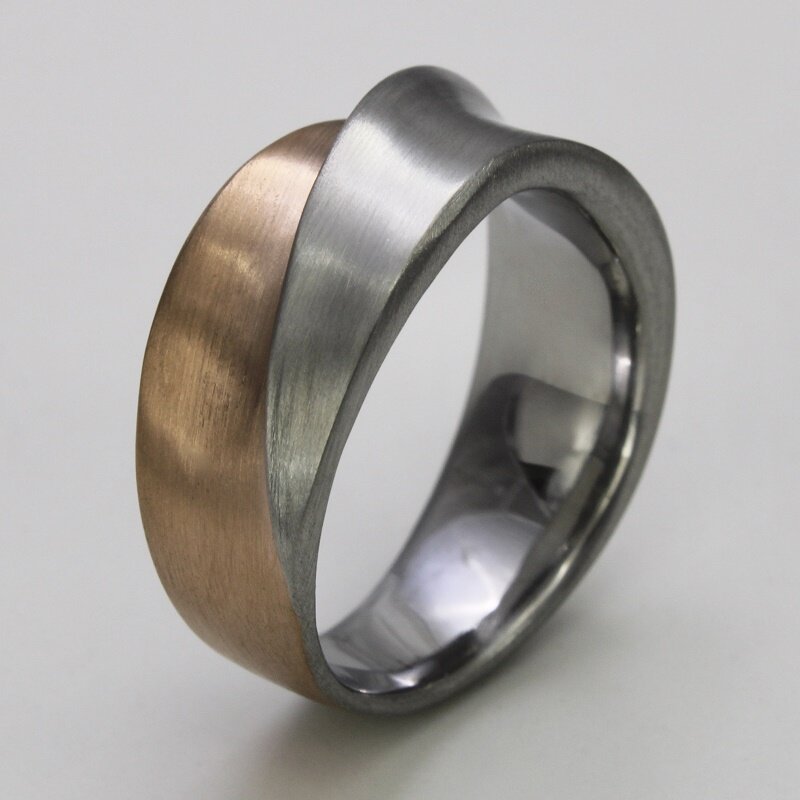 Silber & Stahl Ring mattiert Fingerring, rosévergoldeter Edelstahl € 34,90